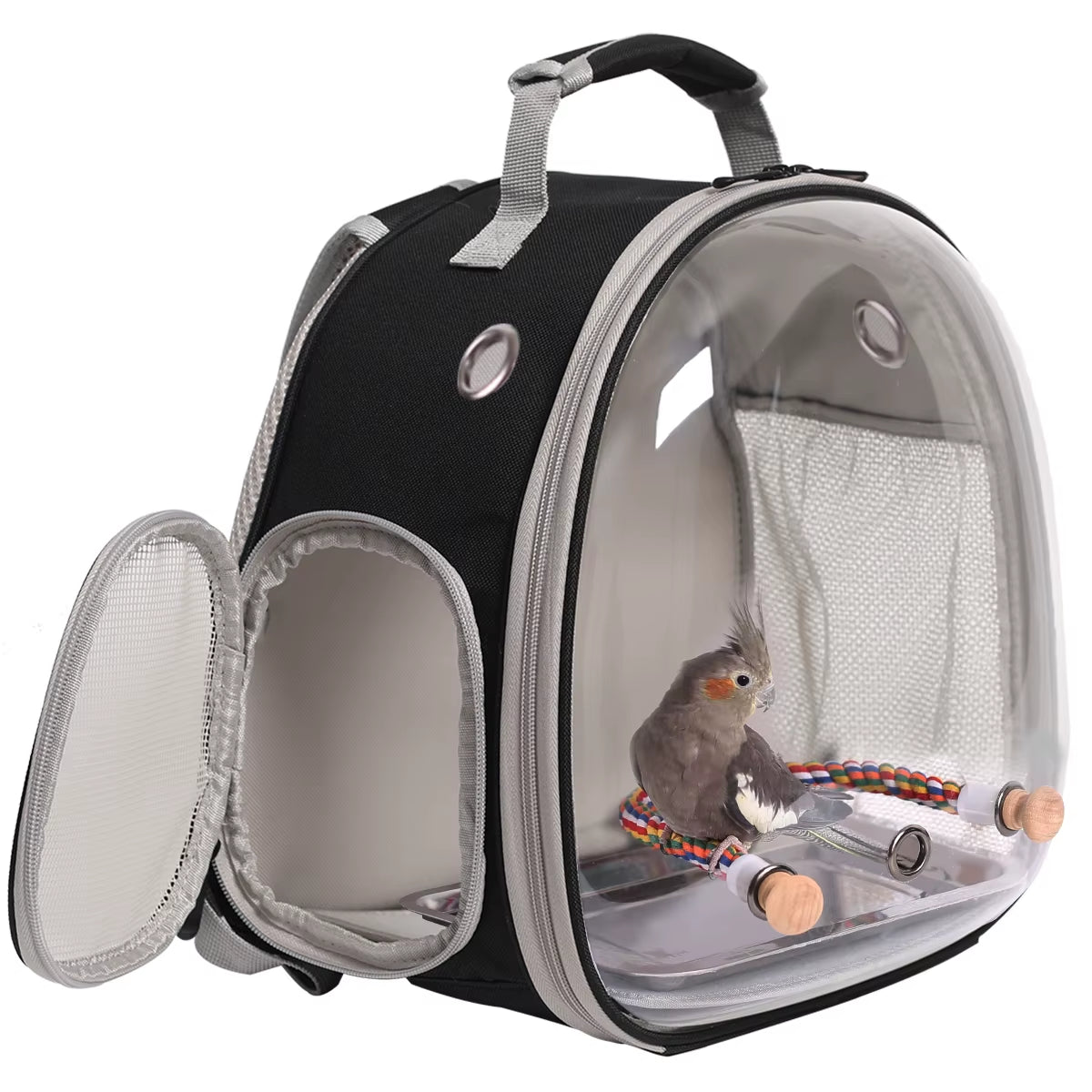 Portable Bird Travel Carrier Backpack with Rope Perch for Parrot Birds Cage Transparent Double Shoulder Gruinea Pig Backpack