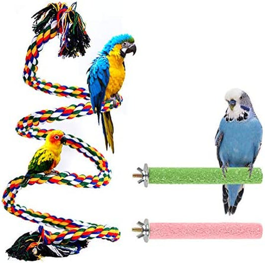 Bird Perch Stand Bird Rope Perch Bird Toys 3 Pcs for Parakeets Cockatiels, Conures, Macaws, Lovebirds, Finches