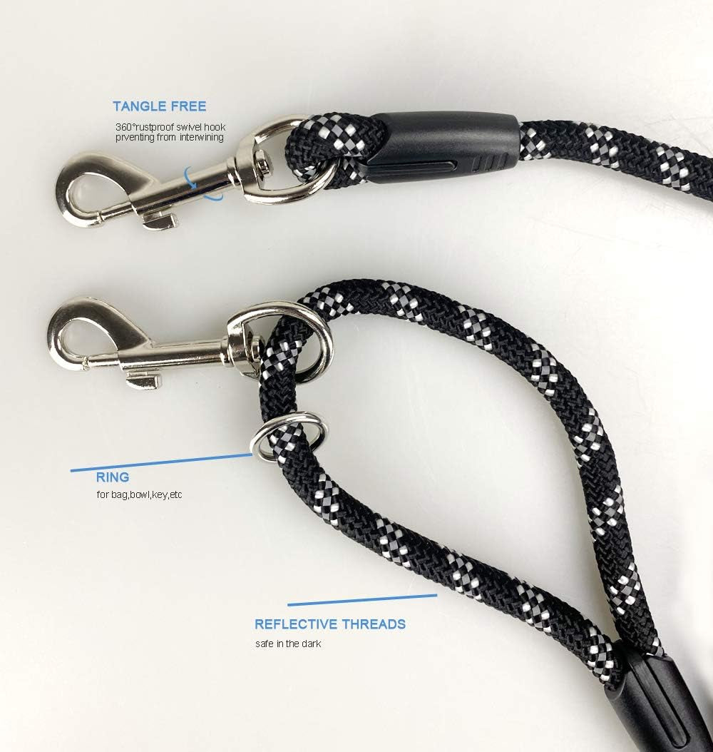 Long Rope Dog Leash for Dog Training 12FT 20FT 30FT 50FT, Reflective Threads Dog Leashes Tie-Out Check Cord Recall Training Agility Lead for Large Medium Small Dogs (Black, 10Mm*12Ft)