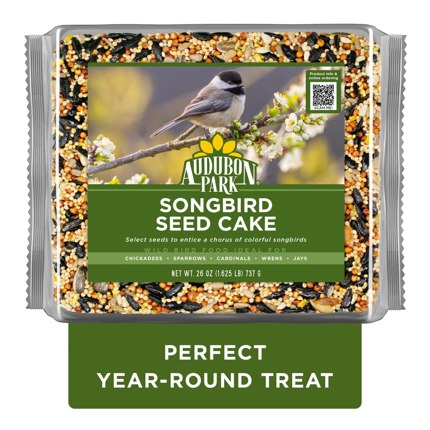 Songbird Seed Cake Wild Bird Food, Premium Pressed Bird Seed Mix, 26 Oz., 1 Count per Pack